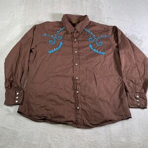 Walls Shirt Womens Large Brown Cowgirl Embroidered Pearl Snap Long Sleeve Ranch